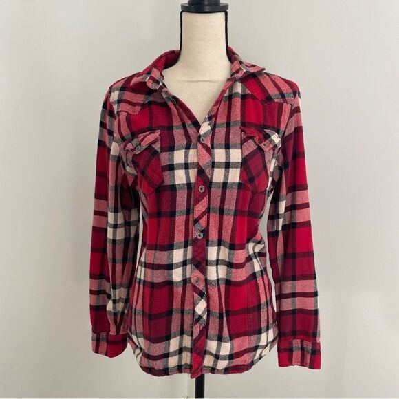 H&M Divided Red Plaid Flannel Button Down Shirt size Small Western Lumberjack - Picture 1 of 11